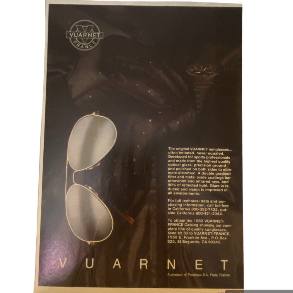 French Vuarnet Sunglasses Print Ad December 1982 Vintage Original Collectorcore